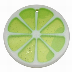 Pendentifs en résine, avec de la poudre de paillettes, citron, vert jaune, 34~35x3~4mm, Trou: 2mm