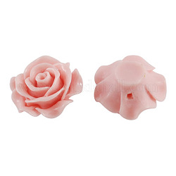Resin Beads, Mother's Day Gift Beads, Flower, Pink, Size: about 28mm in diameter, 17mm thick, hole: 1mm