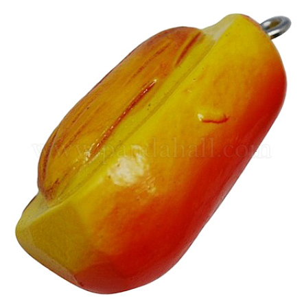 カラフルな樹脂製ペンダント  フルーツ  レッドオレンジ  サイズ：約23mm長  13 mm幅  厚さ13mm  穴：2mm  100個/袋 RESI-4952-1