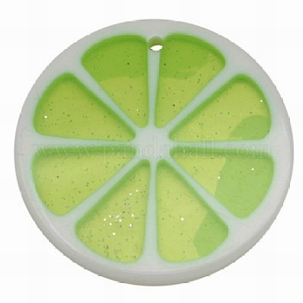 樹脂チャーム  グリッターパウダー付き  レモン  黄緑  34~35x3~4mm  穴：2mm RESI-R337-2-1