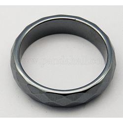 Немагнитные синтетический гематит широкая полоса кольца, граненые, чёрные, Размер : шириной около 6 мм , 21 мм внутренним диаметром