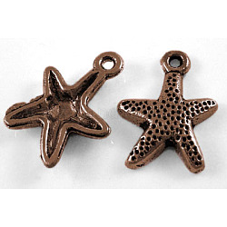 Tibetan Style Alloy Starfish/Sea Stars Charms, Lead Free and Cadmium Free, Red Copper, 16x12mm, Hole: 1mm