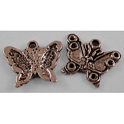 Butterfly Tibetan Style Pendant Rhinestone Settings, Lead Free and Cadmium Free, Red Copper, 12.5x17.5x2mm, Hole: 2mm