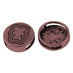 Tibetan Style Slide Charms, Lead Free & Nickel Free & Cadmium Free, Flat Round, Red Copper Color, 16mm in diameter, 5.5mm thick