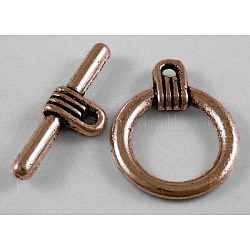 Tibetan Style Toggle Clasps, Red CopperLead Free & Cadmium Free, Toggle: 16mm wide, 20mm long, Bar: 23mm long, hole: 1.5mm