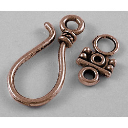 Tibetan Style Hook and Eye Clasps, Lead Free and Cadmium Free, Red Copper Color, 24x11x14mm, Hole: 3.5mm