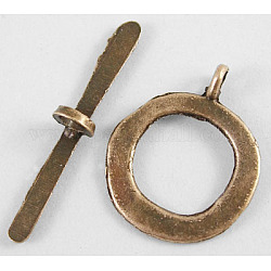 Tibetan Style Toggle Clasps, Lead Free & Cadmium Free, Red Copper, Ring: 17mm wide, 21mm long, Bar: 29mm long, hole: 2mm