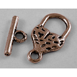 Tibetan Style Toggle Clasps, Lead Free, Cadmium Free, Red Copper, Toggle: 9mm wide, 17mm long, Bar: 12mm long, hole: 2mm