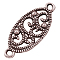 Tibetan Style Links connectors, Oval, Red Copper, Lead Free and Cadmium Free and Nickel Free, 27x11.5x1.5mm, Hole: 1.5mm