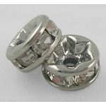 Middle East Rhinestone Spacer Beads, Clear, Brass, Platinum Color, Nickel Free, about 5mm in diameter, 2.5mm thick, hole: 1mm