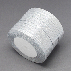 Glitter Metallic Ribbon, Sparkle Ribbon, DIY Material for Organza Bow, Double Sided, Silver Color, Size: about 1/4 inch(6mm) wide, 25yards/roll(22.86m/roll), 10rolls/group, 250yards/group (228.6m/group).