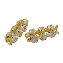 Perles séparateurs en laiton avec strass, Grade b, dorée, environ 6 mm de large, Longueur 16mm, Trou: 2mm