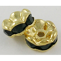 Messing Strass Zwischen perlen, Klasse A, Strass schwarz, golden, Nickelfrei, ca. 6 mm Durchmesser, 3 mm dick, Bohrung: 1 mm