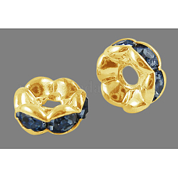 Латунные бусины разделители для поставки стразов, класс А, рондель, золотые и без никеля, lt.sapphire, диаметром около 8 мм , толстый 3.8 мм , отверстие : 1.5 мм