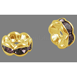 Messing Strass Zwischen perlen, Klasse A, Rondell, Gold-und nickelfrei, lt.amethyst, ca. 8 mm Durchmesser, 3.8 mm dick, Bohrung: 1.5 mm
