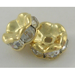 Séparateurs perles en strass du Moyen-Orient, clair, laiton, or, sans nickel, environ 5 mm de diamètre, épaisseur de 2.5mm, Trou: 1mm