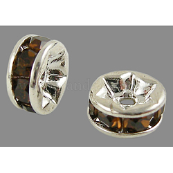 真鍮製A級ラインストーンスペーサービーズ  銀色のメッキ  ニッケルフリー  スモークトパーズ  4x2mm  穴：0.8mm
