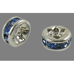 Grado de latón un Diamante de imitación entrepieza de abalorios, color plateado, sin níquel, zafiro luz, 4x2mm, agujero: 0.8 mm