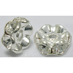 Perline distanziatori strass in ottone, grado a, rondelle, colore argento placcato, chiaro, misura:circa8mm di diametro, foro:1.5mm