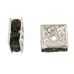Entrepieza de abalorios de Diamante de imitación, cuadrado, sin níquel, negro, color plateado, 5 5 mmx mmx 2.5 mm, agujero: 1 mm