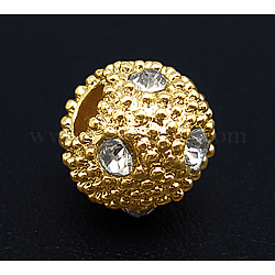 Perline in lega strass, tondo, colore oro, circa 9 mm di lunghezza, 11 mm di larghezza, Foro: 3 mm