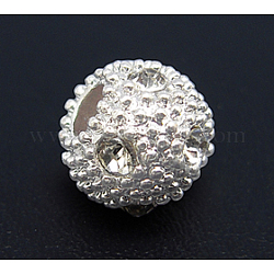 Perles de strass en alliage, ronde, couleur argentée, longueur d'environ 9 mm ,  largeur de 11 mm, Trou: 3mm