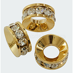 Messing Strass Zwischen perlen, Klasse A, Rondell, golden, ca. 12 mm Durchmesser, 5 mm dick, Bohrung: 6 mm