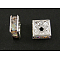 Brass Rhinestone Spacer Beads, Beads, Square, Nickel Free, AB color, Crystal AB, Silver Color Plated, Size: about 8x8x4mm, Hole: 1mm