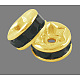真鍮製A級ラインストーンスペーサービーズ  黄金メッキ  ロンデル  ニッケルフリー  ジェット  10x4mm  穴：2mm RSB039NF-04G-1