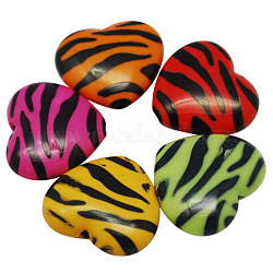 Opaque Acrylic Beads, Zebra Striped Style, Heart, Mixed Color, Size: about 23m long, 26mm wide, 9mm thick, hole: 2mm, about 153pcs/500g