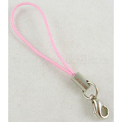 Cord Loop Mobile Phone Straps, with Brass Lobster Claw Clasps, Pink, 60mm