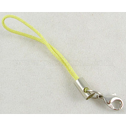 Cord Loop Mobile Phone Straps, with Brass Lobster Claw Clasps, Yellow, 6cm