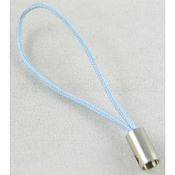 Sangle de téléphone portable, coloré bricolage courroies de téléphone cellulaire, boucle de cordon en nylon avec emembouts en alliage, bleu clair, 50~60mm