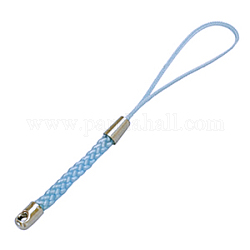 Петли шнура сплава с фурнитурами и нейлоновый шнур, лт. небесно-голубой, шириной около 4 мм, 7~7.5 см длиной, отверстие : 2 мм