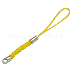 Петли шнура сплава с фурнитурами и нейлоновый шнур, золотые, шириной около 4 мм, 7~7.5 см длиной, отверстие : 2 мм