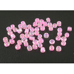 12/0 Glass Seed Beads, Trans.Inside Colours Rainbow Round, Pink, 2mm, about 30000pcs/pound