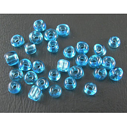 8/0 perles de rocaille en verre, couleurs transparentes, bleu profond du ciel, environ 3 mm de diamètre, Trou: 0.8mm, environ 10000 pcs / sachet 