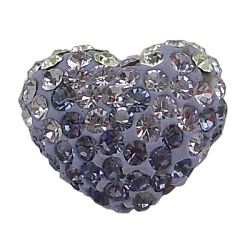 Austrian Crystal Pave Beads, Mother's Day Jewelry Making, with Polymer Clay inside, Heart, 539_Tanzanite, about 14mm wide, 11mm long, 8mm thick, hole: 1mm