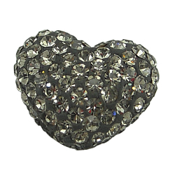 Austrian Crystal Pave Beads, Mother's Day Jewelry Making, with Polymer Clay inside, Heart, 215_Black Diamond, about 14mm wide, 11mm long, 8mm thick, hole: 1mm