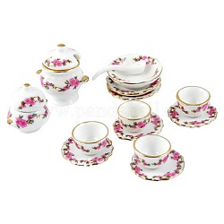 Porcelain Tea Set Decorations, Pearl Pink, Size: Saucer: about 22~25mm in diameter, 4~8mm thick, Teapot: about 22~28mm long, 24~25mm wide, 18~20mm thick, Teacup: about 14mm in diameter, 9mm thick