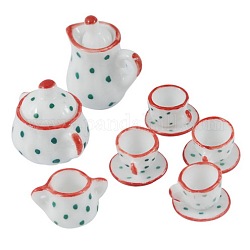 Porcelain Tea Set Decorations, Indian Red, 55x47x20mm