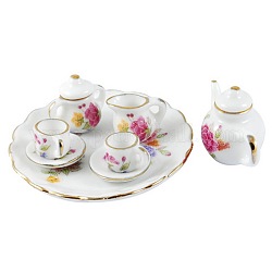 Porcelain Tea Set Decorations, Medium Orchid, Size: Saucer: about 20~65mm in diameter, 5~6.5mm thick, Teapot: about 15~29mm long, 21~40mm wide, 15~23mm thick, Teacup: about 10mm long, 17mm wide