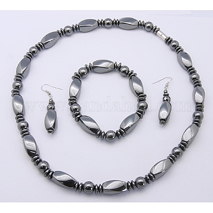 Non-Magnetic Hematite Jewelry Set SJEW-507L-1-1