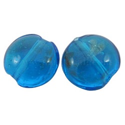 Handmade Gold Sand Lampwork Beads, Flat Round, Deep Sky Blue, about 12mm in diameter, hole: 2mm