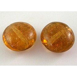 Handmade Gold Sand Lampwork Beads, Flat Round, Dark Orange, Size: about 12mm in diameter, 8.5mm thick, hole: 2mm