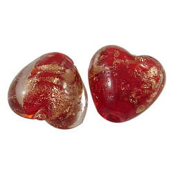 Valentine Gifts for Her Ideas Handmade Gold Sand Lampwork Beads, Heart, Red, Size: about 12mm wide, 12mm long, hole: 1.5mm