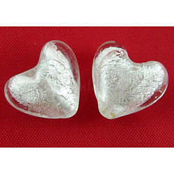 Handmade Silver Foil Glass Beads, Heart, Clear, 12x8mm, Hole: 1~2mm