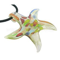 Handmade Silver Foil Glass Pendants, with Gold Sand, Starfish, Khaki, about 55~60mm long, hole: 8~10mm