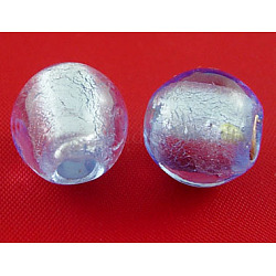Perles en verre d'argent feuille manuelles, ronde, lt.blue, environ 12 mm de diamètre, Trou: 2mm