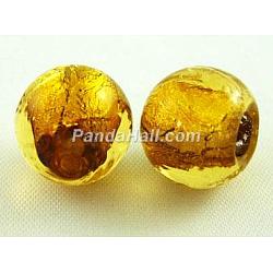 Perles en verre d'argent feuille manuelles, ronde, or, environ 8 mm de diamètre, Trou: 1.5mm